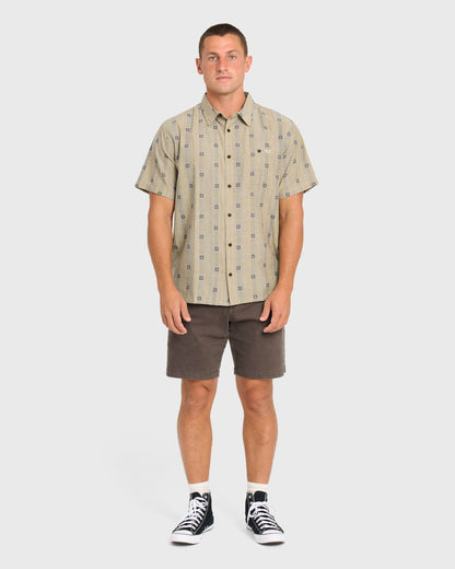 Billabong Men's Sundays Jacquard Short Sleeve Woven Shirt - Pale Khaki