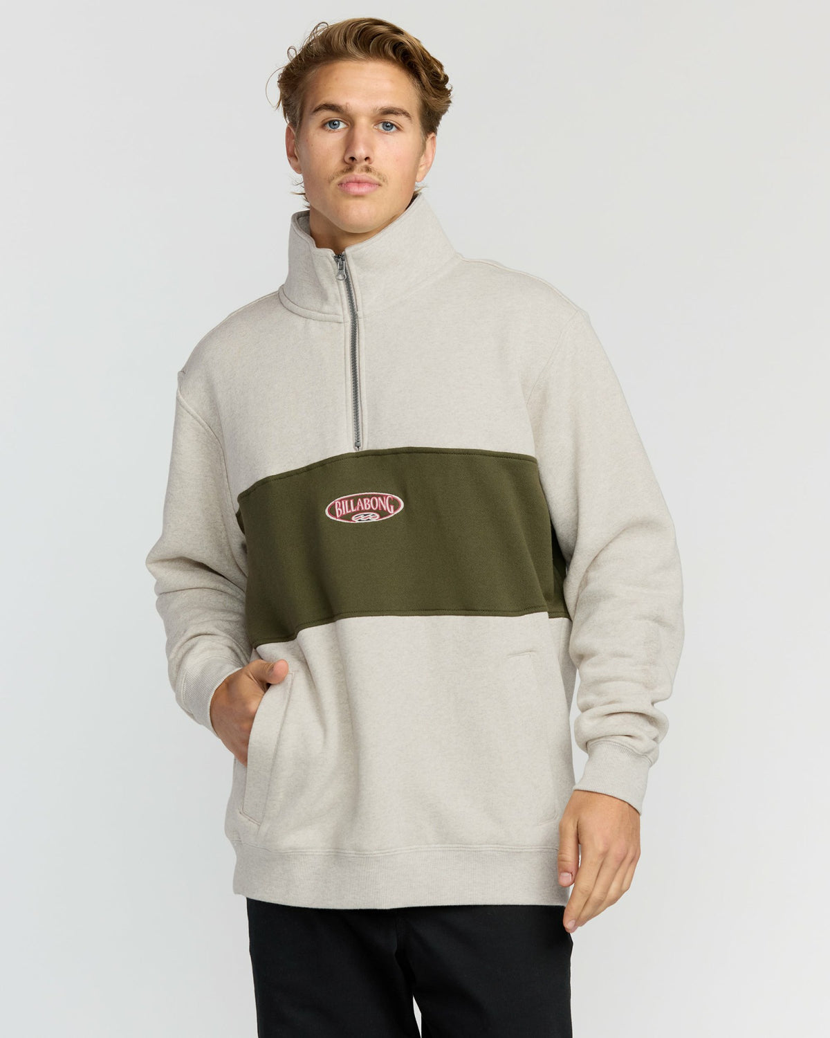 Billabong Men's Bad Dog 3\/4 Zip Mockneck Sweatshirt - Sand Htr