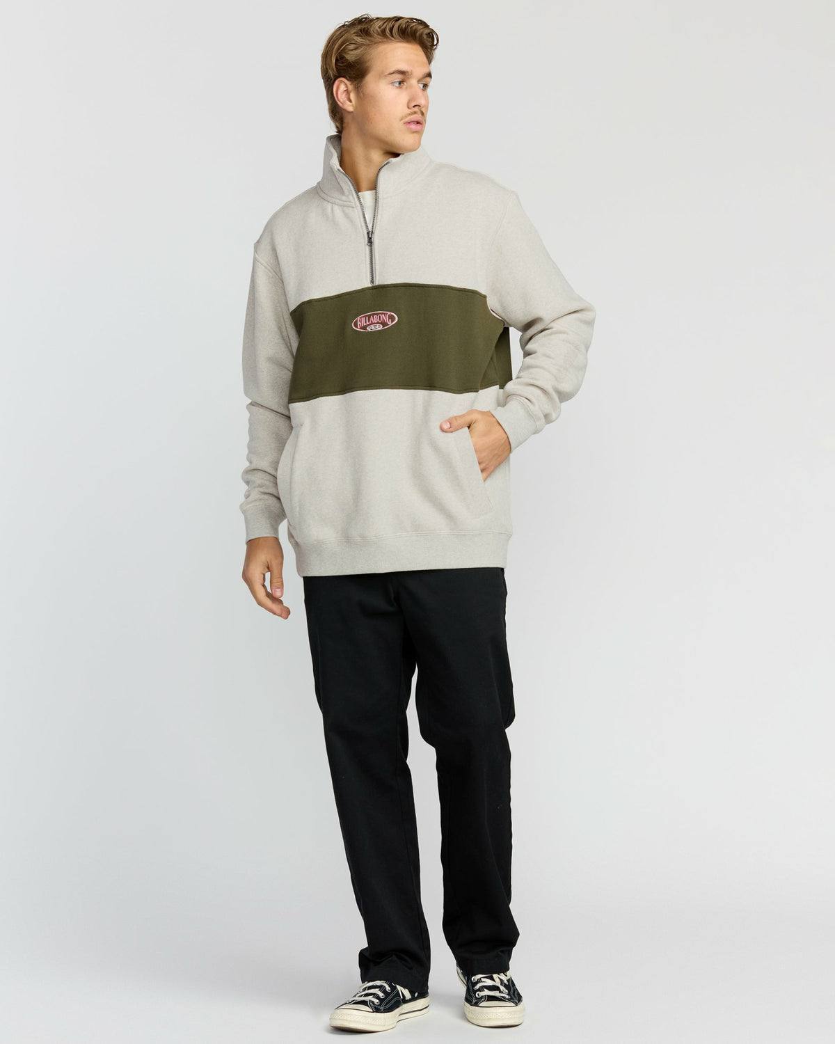 Billabong Men's Bad Dog 3\/4 Zip Mockneck Sweatshirt - Sand Htr