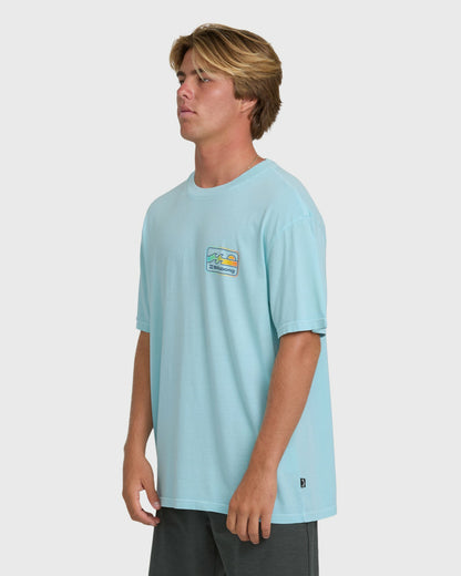 Billabong Men's Runner Wave Washed Premium Short Sleeve Cotton T-Shirt - Coastal Blue