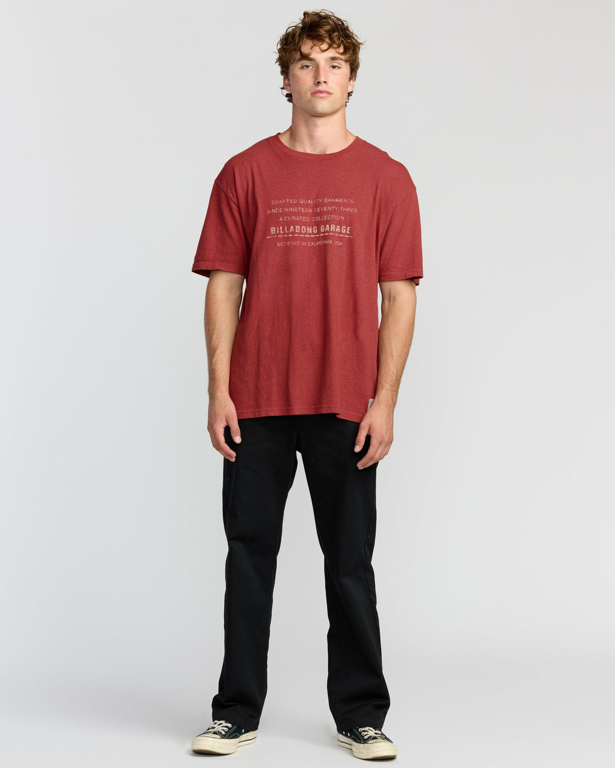 Billabong Men's The Label Garage Regular Short Sleeve T-Shirt - Burnt Red