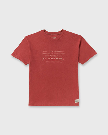Billabong Men's The Label Garage Regular Short Sleeve T-Shirt - Burnt Red