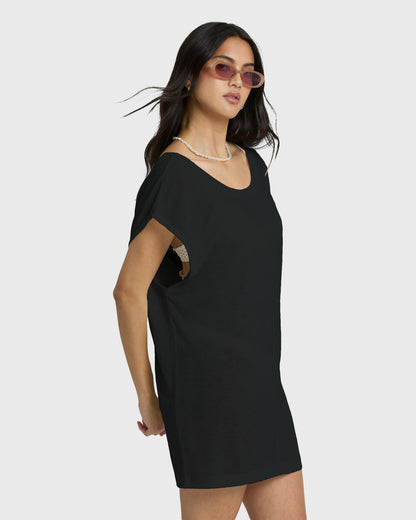 Billabong Women's Hallow Wave Mini Short Sleeve Dress - Black Sands