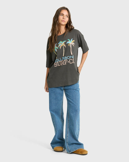 Billabong Women's Found in Paradise Short Sleeve Knit T-Shirt - Off Black