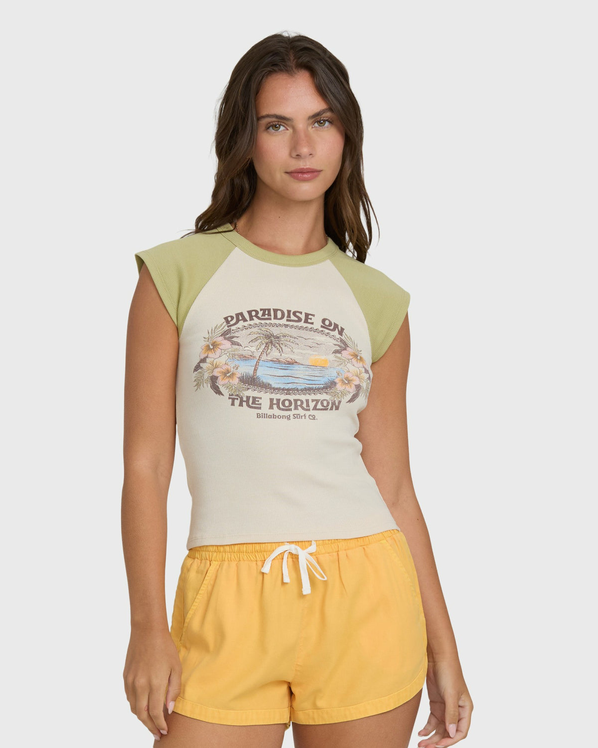 Billabong Women's Horizon Raglan Short Sleeve Knit T-Shirt - Cactus