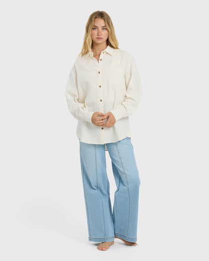 Billabong Women's Wanderer Long Sleeve Woven Top - Salt Crystal
