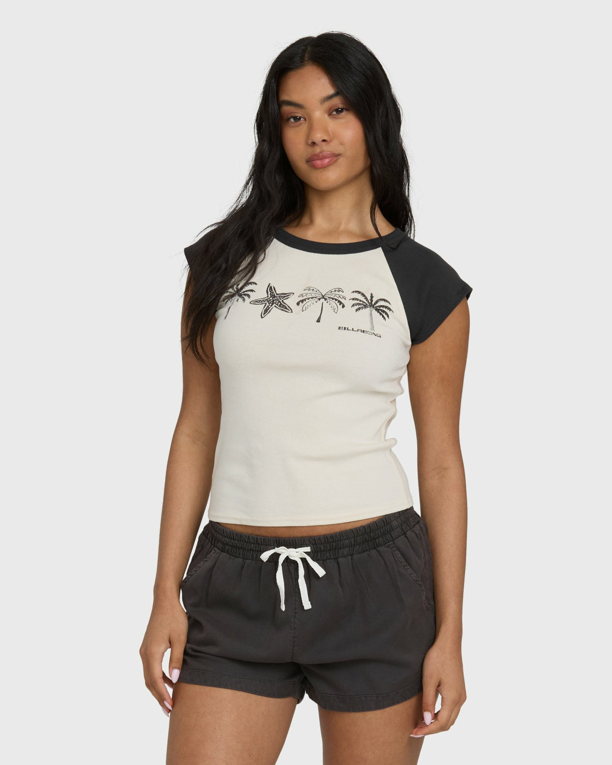 Billabong Women's Des Tropic Short Sleeve Raglan Top - White Cap