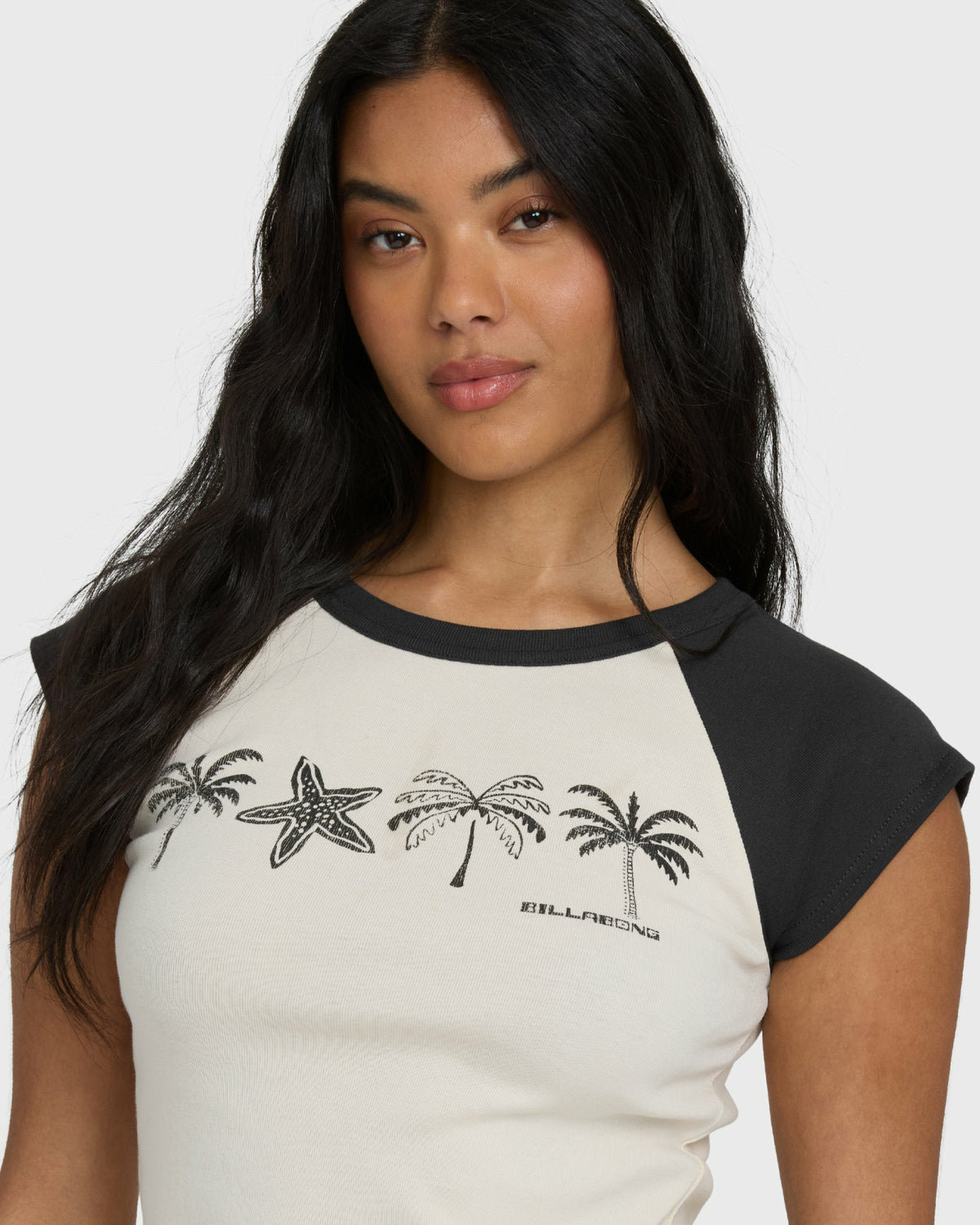 Billabong Women's Des Tropic Short Sleeve Raglan Top - White Cap