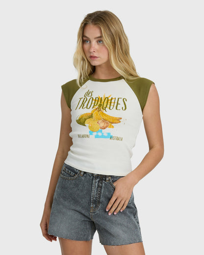 Billabong Women's Des Tropic Short Sleeve Raglan Top - Dark Olive