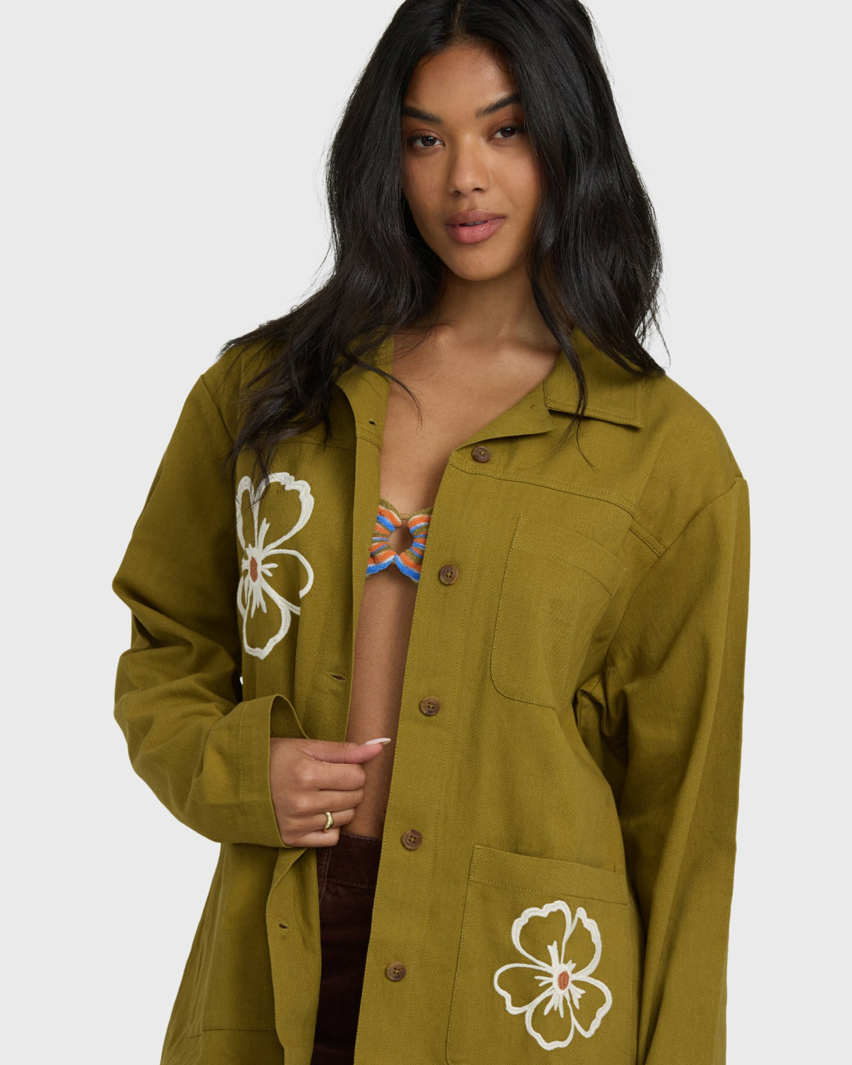 Billabong Women's Floral Fields Shacket - Moss