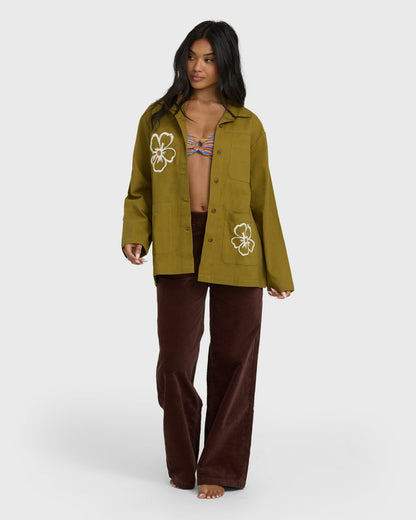 Billabong Women's Floral Fields Shacket - Moss