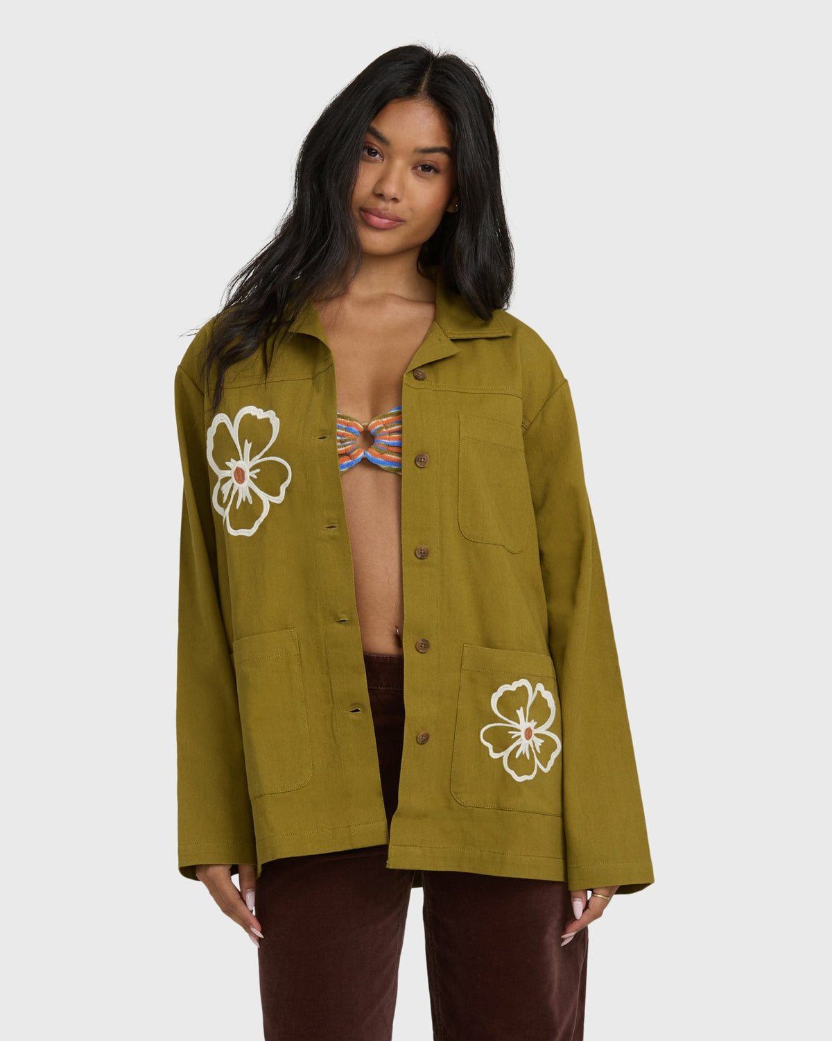 Billabong Women's Floral Fields Shacket - Moss