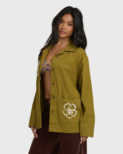 Billabong Women's Floral Fields Shacket - Moss