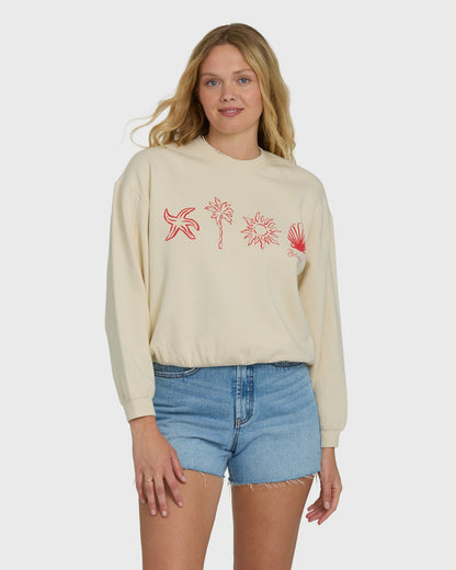 Billabong Women's Treasure Cay Crewneck Sweatshirt - White Cap