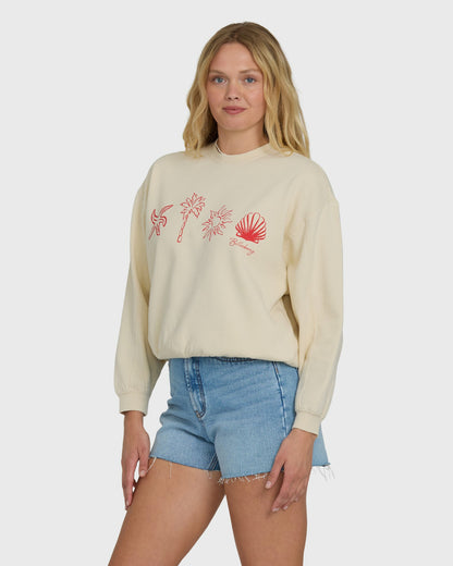 Billabong Women's Treasure Cay Crewneck Sweatshirt - White Cap