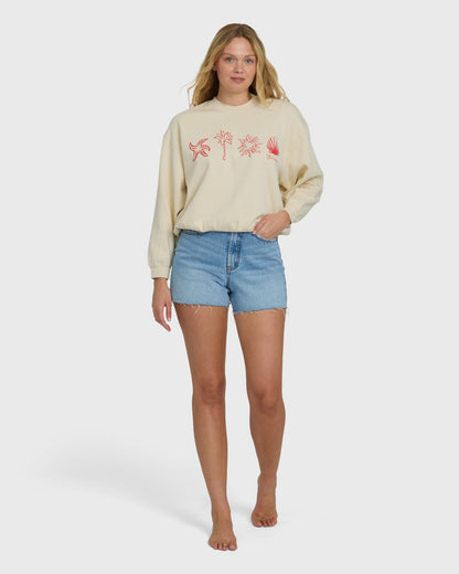 Billabong Women's Treasure Cay Crewneck Sweatshirt - White Cap