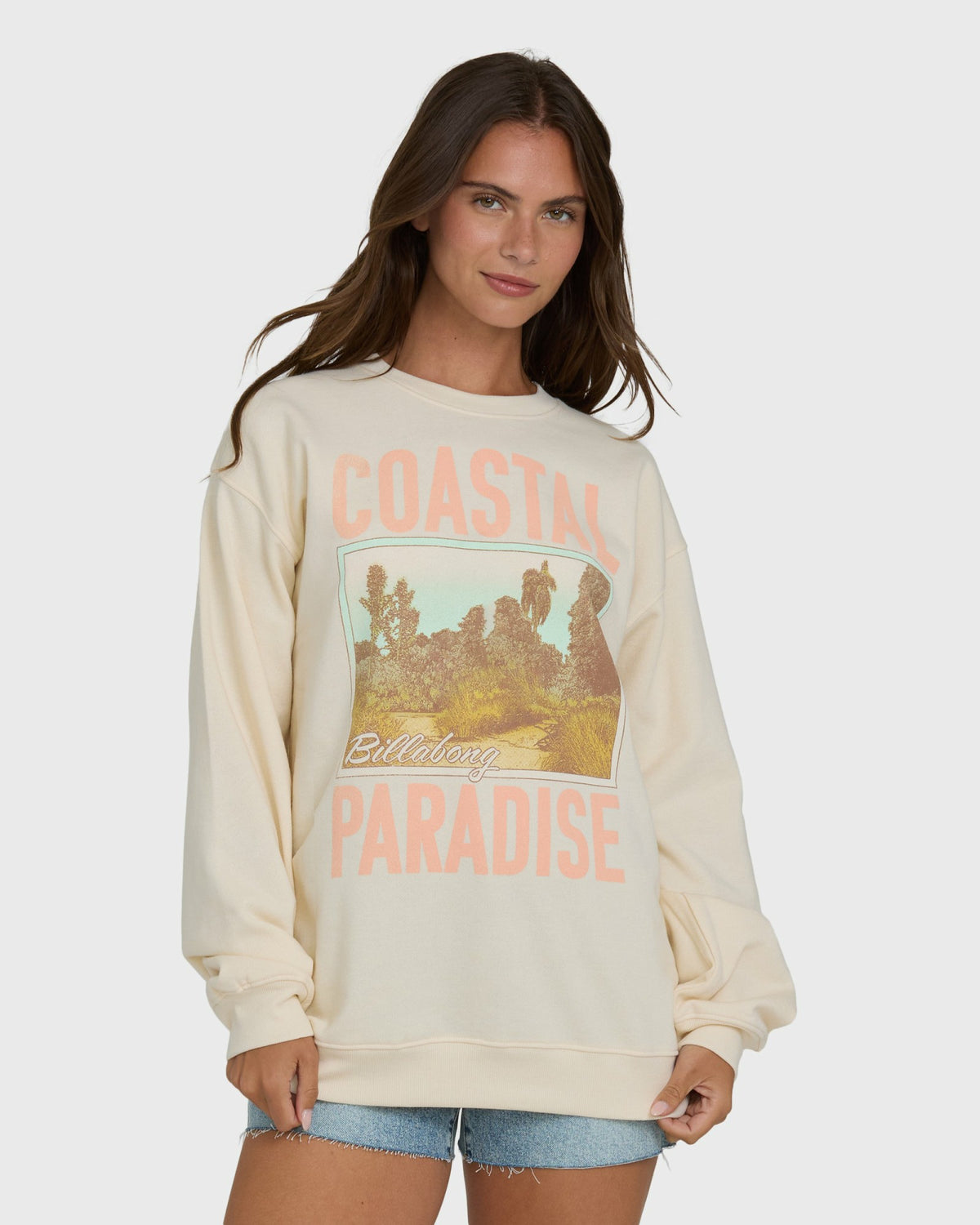 Billabong Women's Coastal Paradise Crewneck Sweatshirt - White Cap