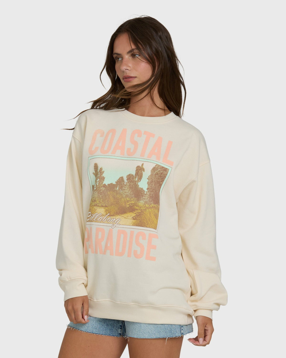 Billabong Women's Coastal Paradise Crewneck Sweatshirt - White Cap
