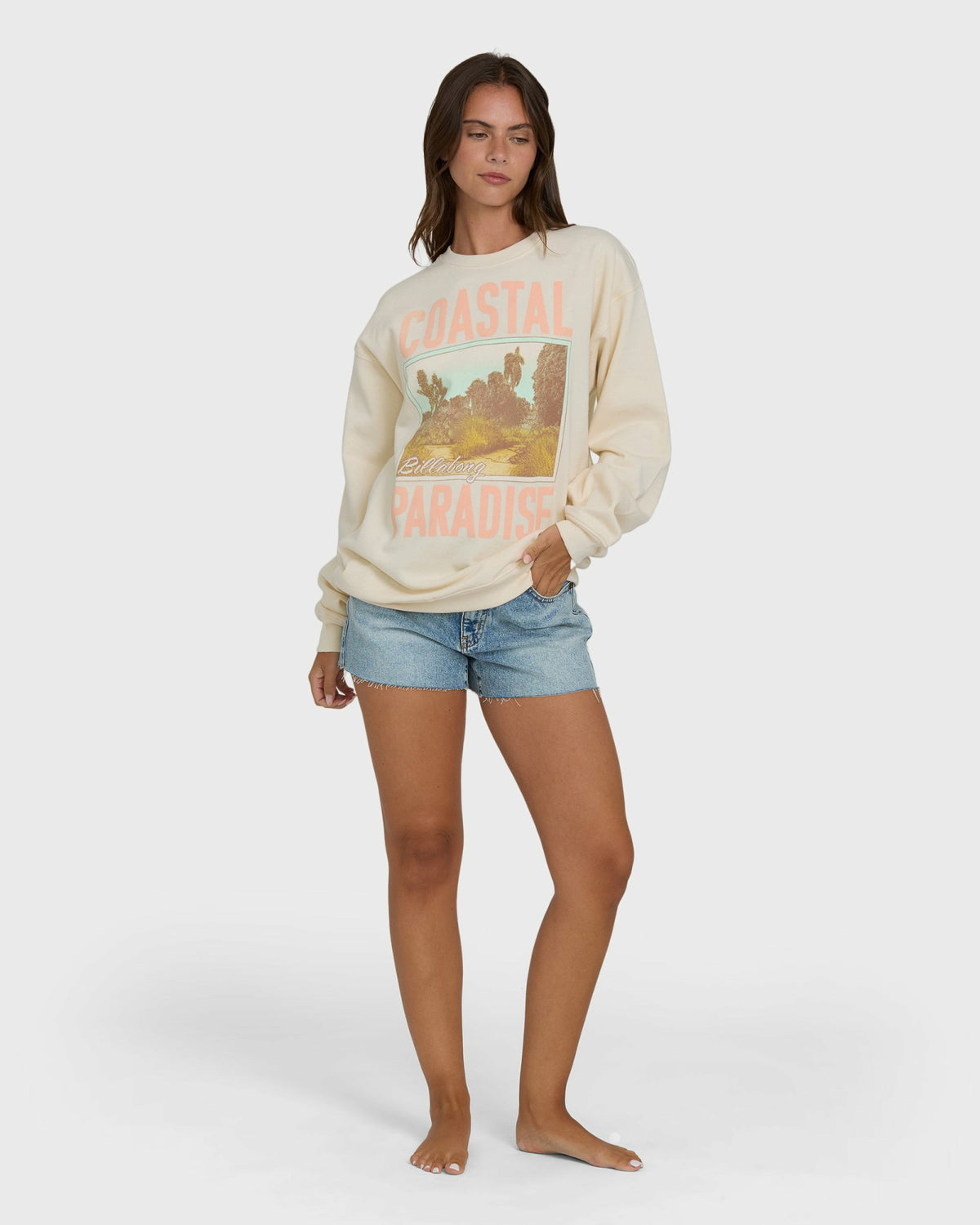 Billabong Women's Coastal Paradise Crewneck Sweatshirt - White Cap