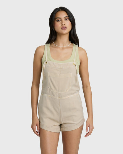 Billabong Women's Wild Pursuit Yarn-Dyed Overalls - Oatmeal