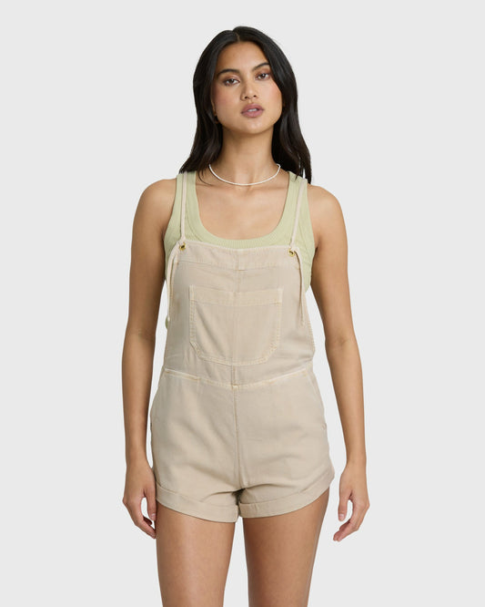 Billabong Women's Wild Pursuit Yarn-Dyed Overalls - Oatmeal