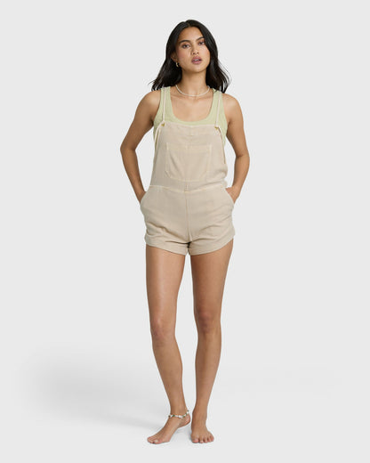 Billabong Women's Wild Pursuit Yarn-Dyed Overalls - Oatmeal
