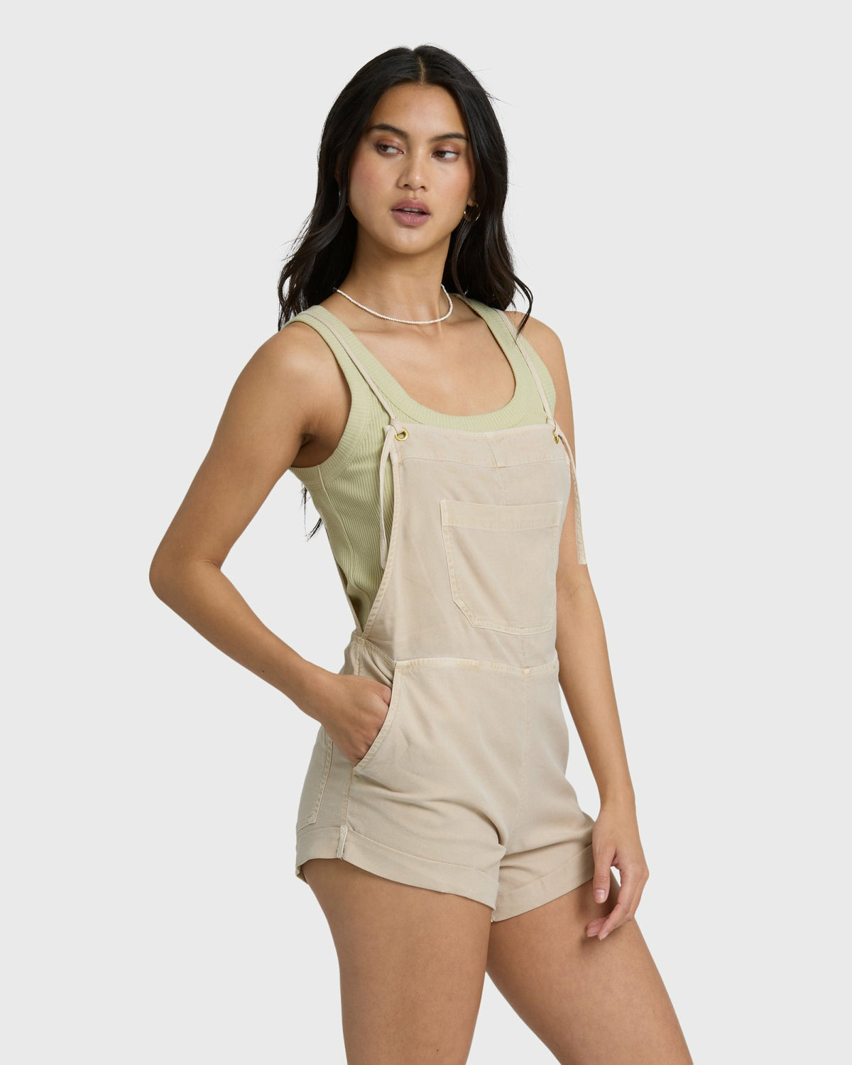 Billabong Women's Wild Pursuit Yarn-Dyed Overalls - Oatmeal