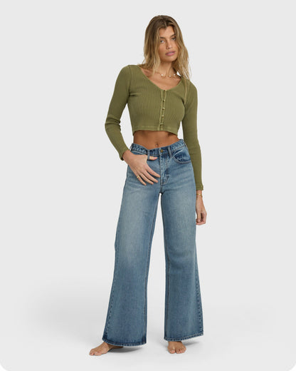 Billabong Women's Free Fall High-Waist Denim Flare Pants - Atlantic Deep