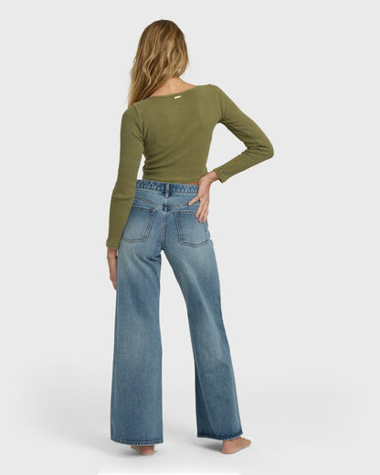 Billabong Women's Free Fall High-Waist Denim Flare Pants - Atlantic Deep