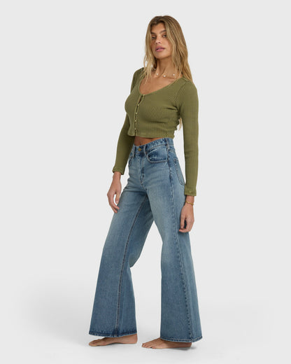 Billabong Women's Free Fall High-Waist Denim Flare Pants - Atlantic Deep