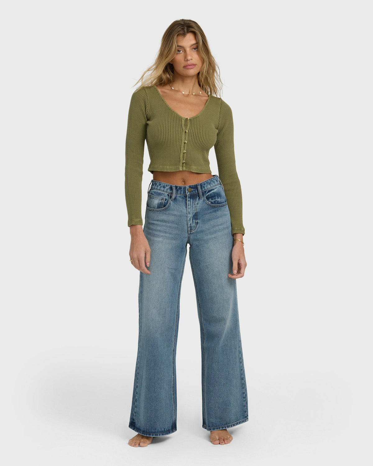 Billabong Women's Free Fall High-Waist Denim Flare Pants - Atlantic Deep
