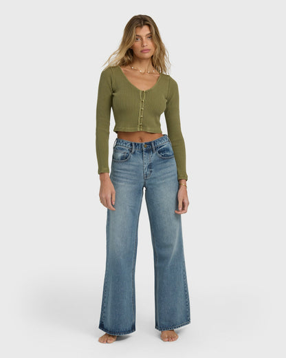 Billabong Women's Free Fall High-Waist Denim Flare Pants - Atlantic Deep