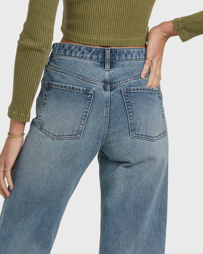 Billabong Women's Free Fall High-Waist Denim Flare Pants - Atlantic Deep