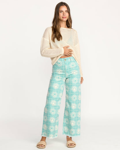 Billabong Women's Free Fall Printed Twill Pants - Misty Blue