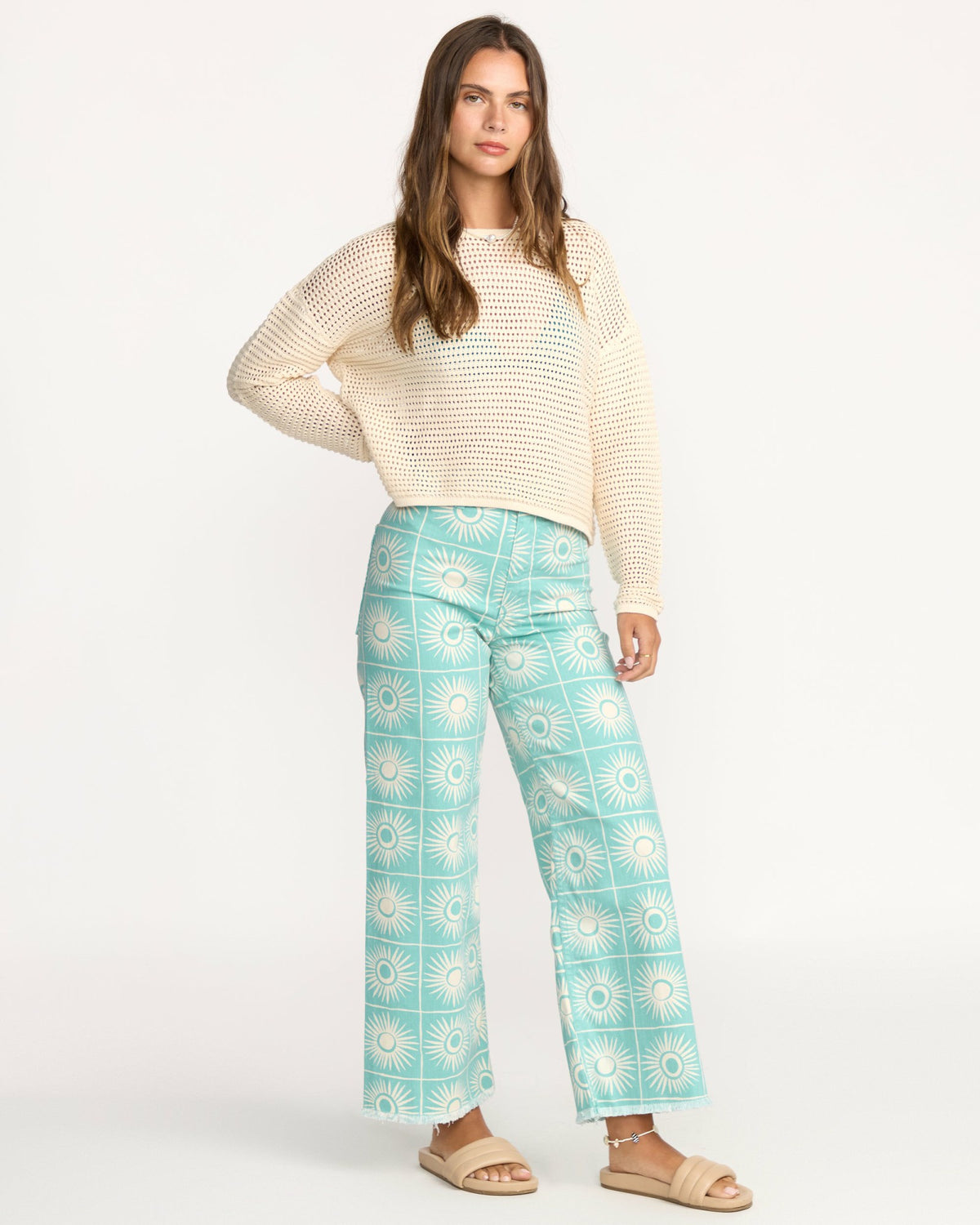 Billabong Women's Free Fall Printed Twill Pants - Misty Blue