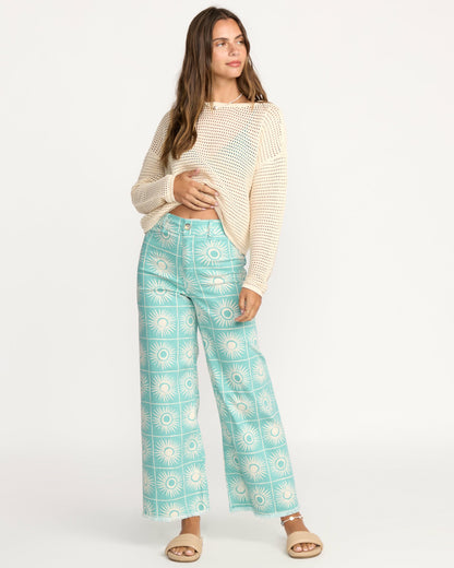 Billabong Women's Free Fall Printed Twill Pants - Misty Blue
