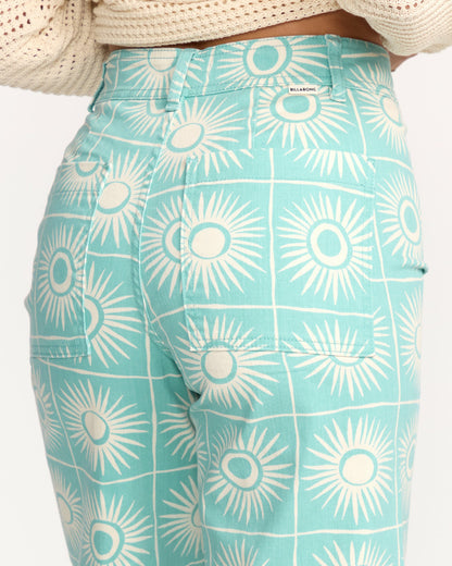 Billabong Women's Free Fall Printed Twill Pants - Misty Blue