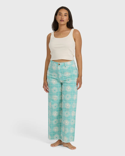 Billabong Women's Free Fall Printed Twill Pants - Misty Blue