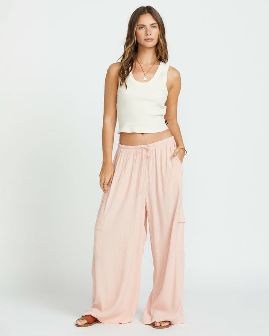 Billabong Women's Beach Babe Cargo Elastic Waist Pants - Dusty Peach
