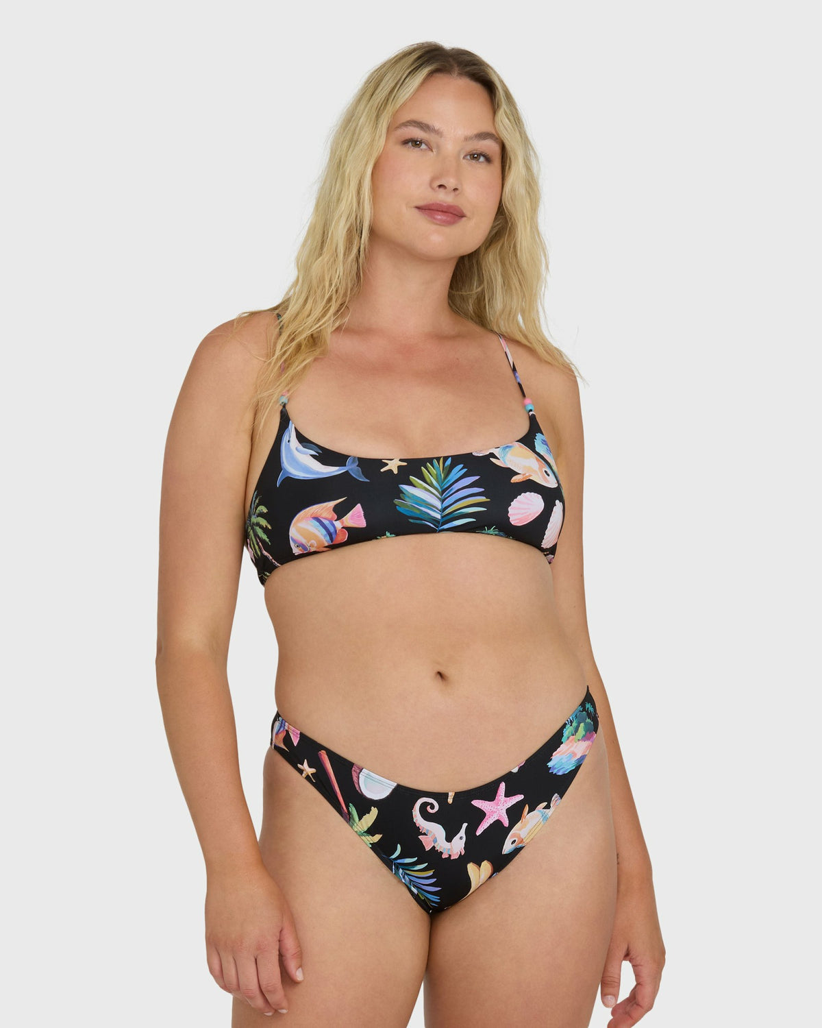 Billabong Women's Party Wave Jaclyn Crop Bralette Bikini Top - Black Pebble