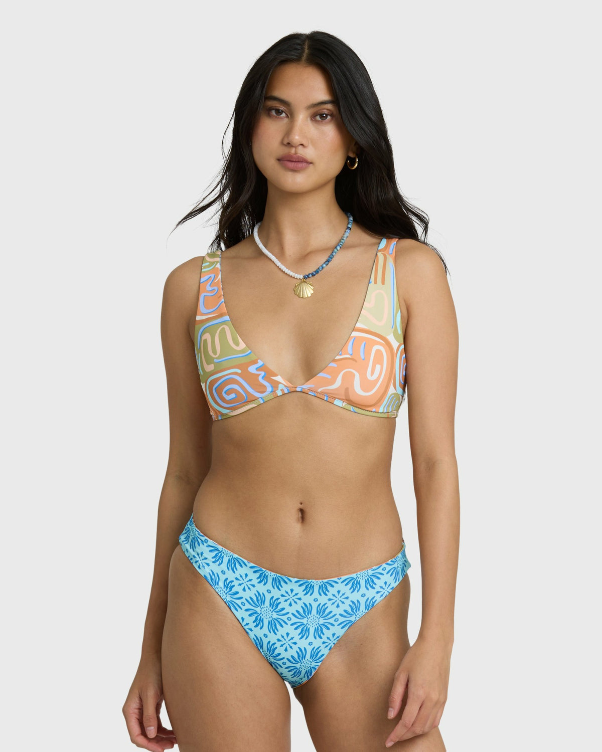 Billabong Women's Le Surf Reversible Lowrider Full Bikini Bottom - Orange Multi
