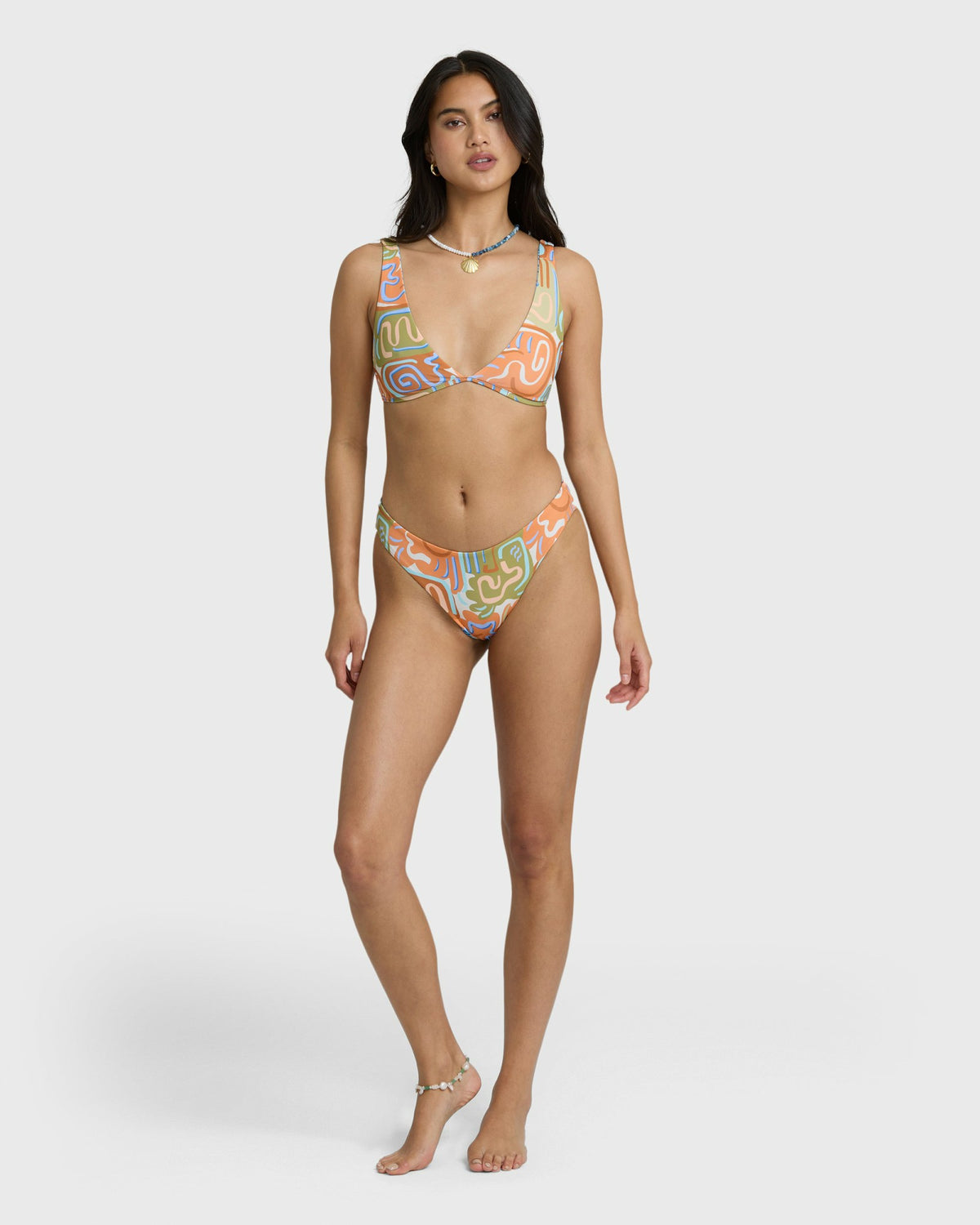 Billabong Women's Le Surf Reversible Lowrider Full Bikini Bottom - Orange Multi