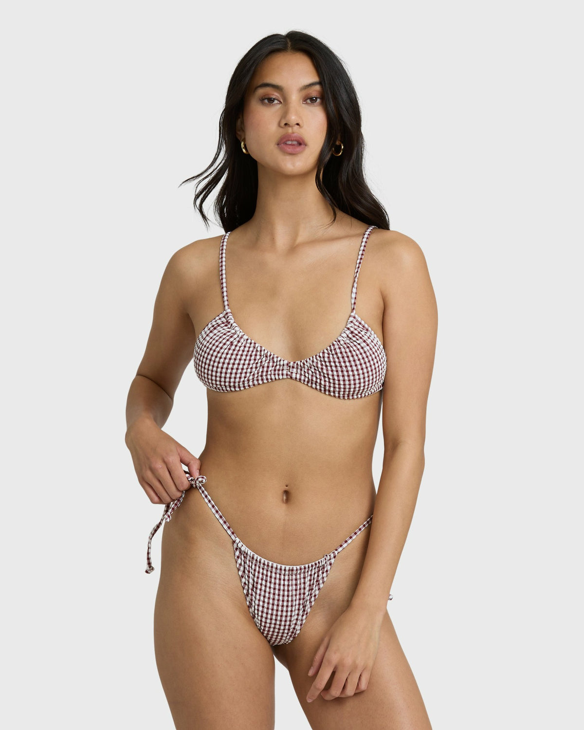Billabong Women's Mini Wave Check Teagan Bralette Bikini Top - Red Dahlia