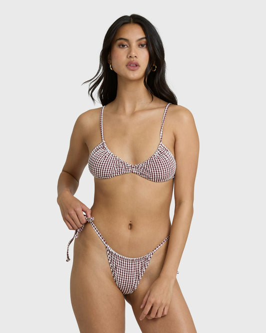 Billabong Women's Mini Wave Check Teagan Bralette Bikini Top - Red Dahlia