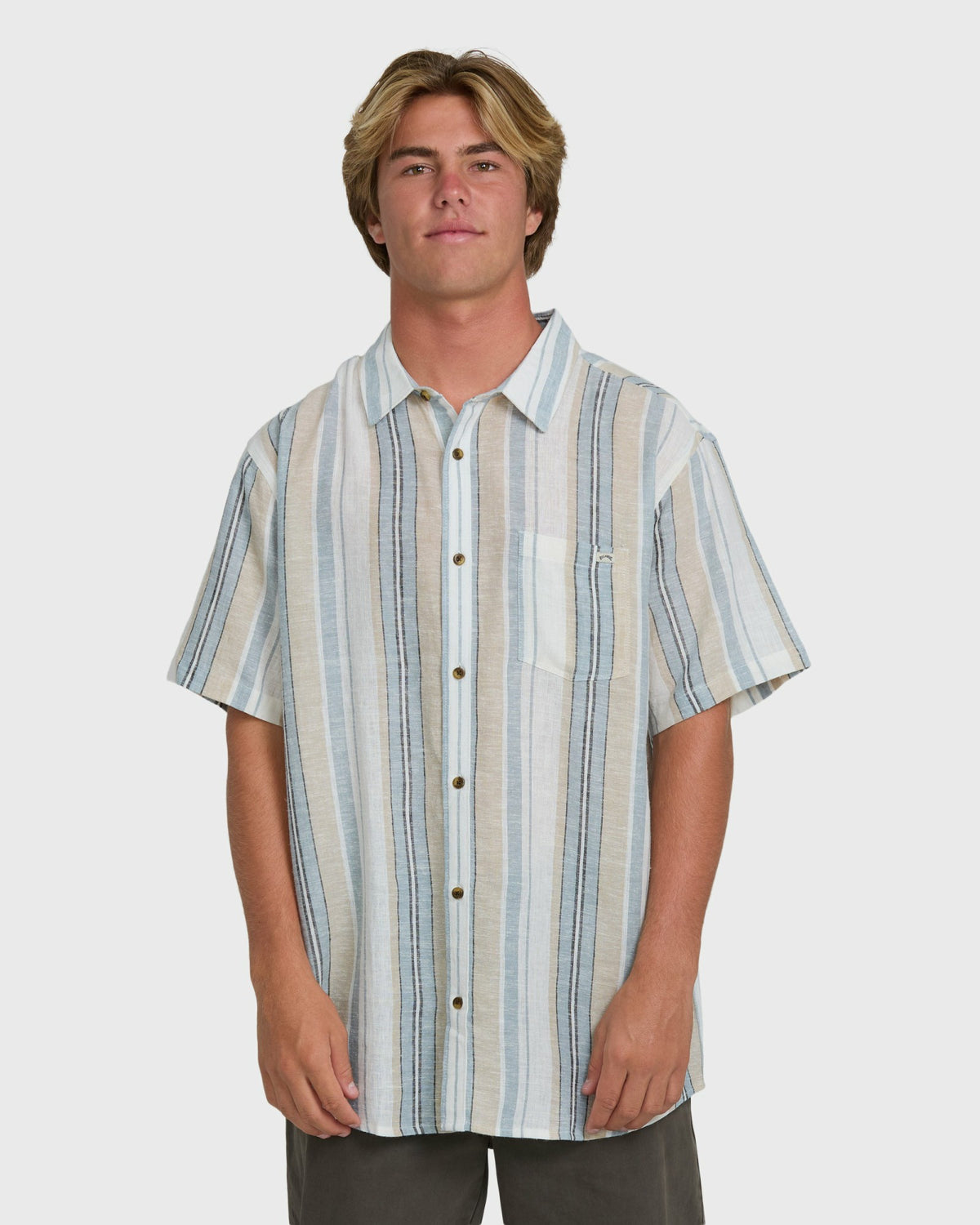 Billabong Men's All Day Stripe Short Sleeve Shirt - Blue\/White
