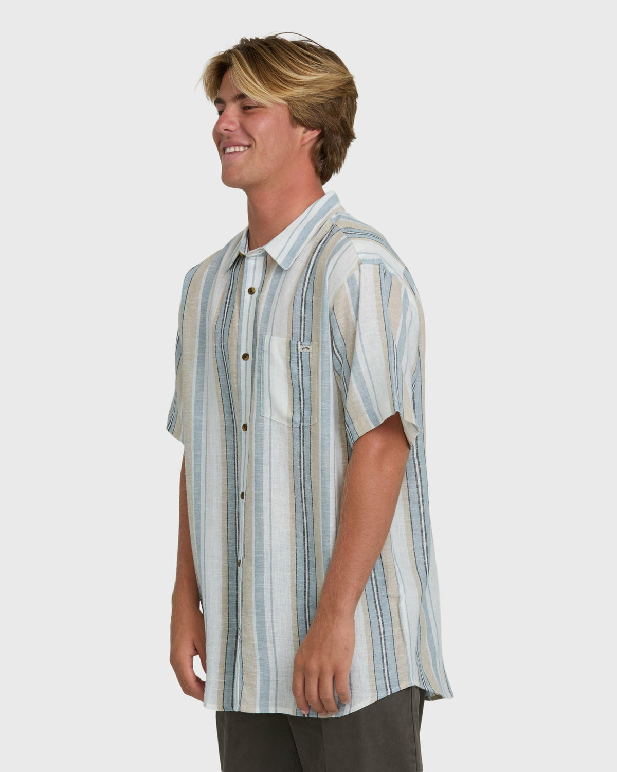 Billabong Men's All Day Stripe Short Sleeve Shirt - Blue\/White