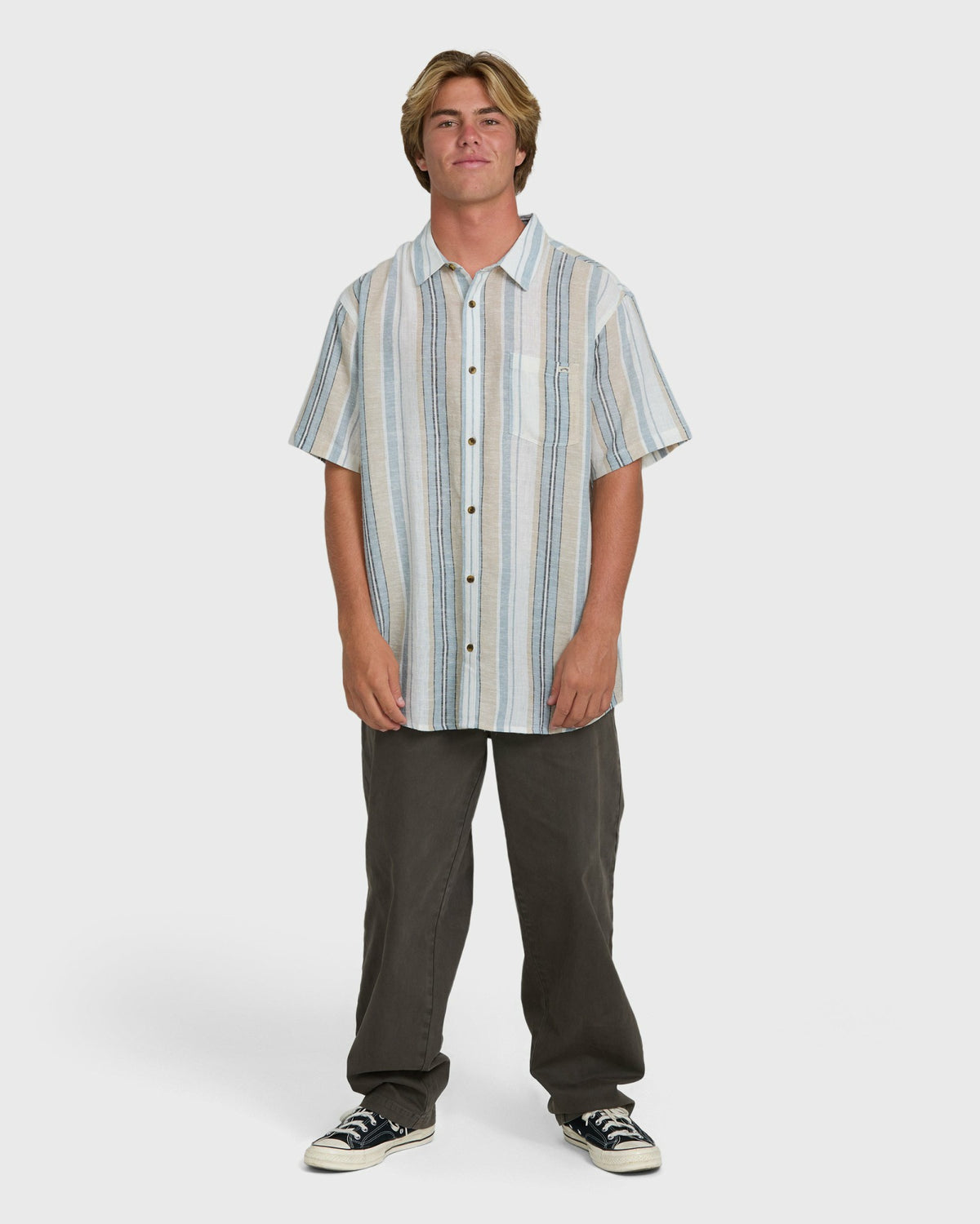 Billabong Men's All Day Stripe Short Sleeve Shirt - Blue\/White