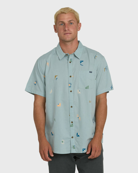 Billabong Men's Sundays Mini Short Sleeve Woven Shirt - Blue Fog