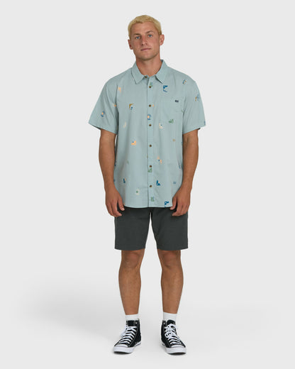 Billabong Men's Sundays Mini Short Sleeve Woven Shirt - Blue Fog