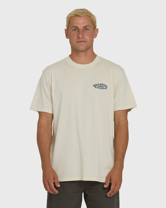 Billabong Men's Heritage Arch Wave Washed Premium Short Sleeve Knit T-Shirt - Oatmeal